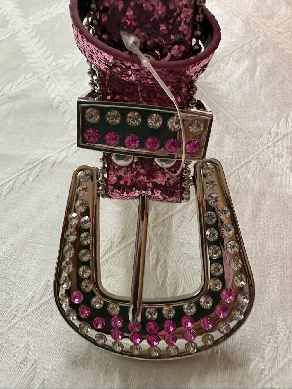 Girls' Pink Glitter Belt with Rhinestone Buckle-30in